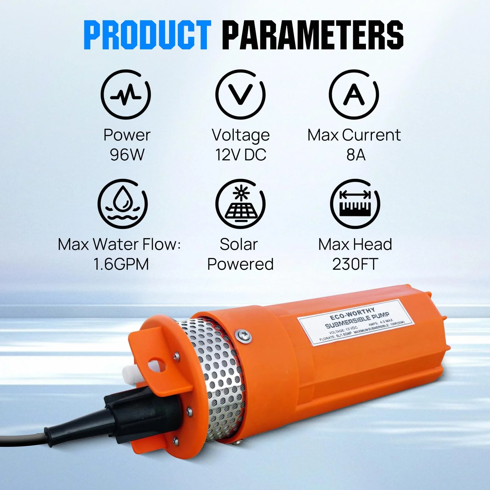 DCHOUSE Pompa Acqua Solare per Pozzo Profondo 12V, Pompa Sommergibile in Acciaio Inox, 100W con Pannello Solare 100W, Basso Rumore e Alto Flusso, per Irrigazione