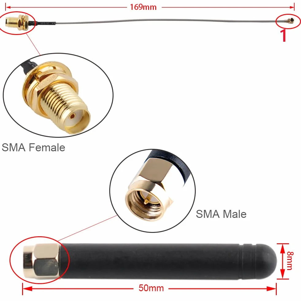 DIYmalls 868MHz Antenna LoRa 2dBi U.FL a SMA Cavo connettore per Meshtastic Heltec 868MHz Lora 32 V3 CubeCell HTCC-AB02S LoRa GPS Board Mesh Node T114 (confezione da 4)