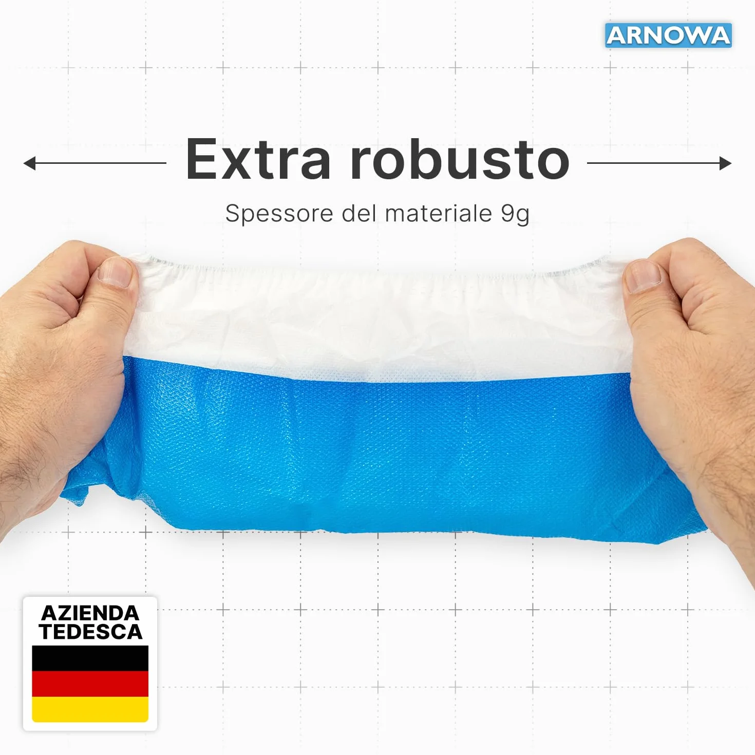 ARNOMED Copriscarpe monouso CPE PP 50 pezzi 17x40cm calzari usa e getta bianchi suola CPE blu taglia unica