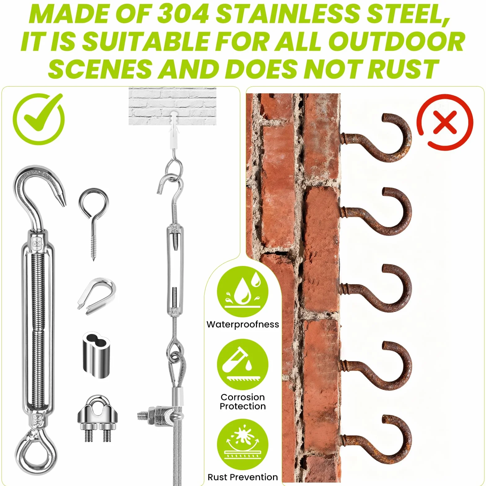 Zorplex 30M Cavo in Acciaio Inox Kit, 3mm Fune Acciaio in PVC Rivestito con Tenditore M5, Fune Metallica Resistente per Piante Rampicanti, Stendibiancheria, Illuminazione Esterna e Progetti da Giardi
