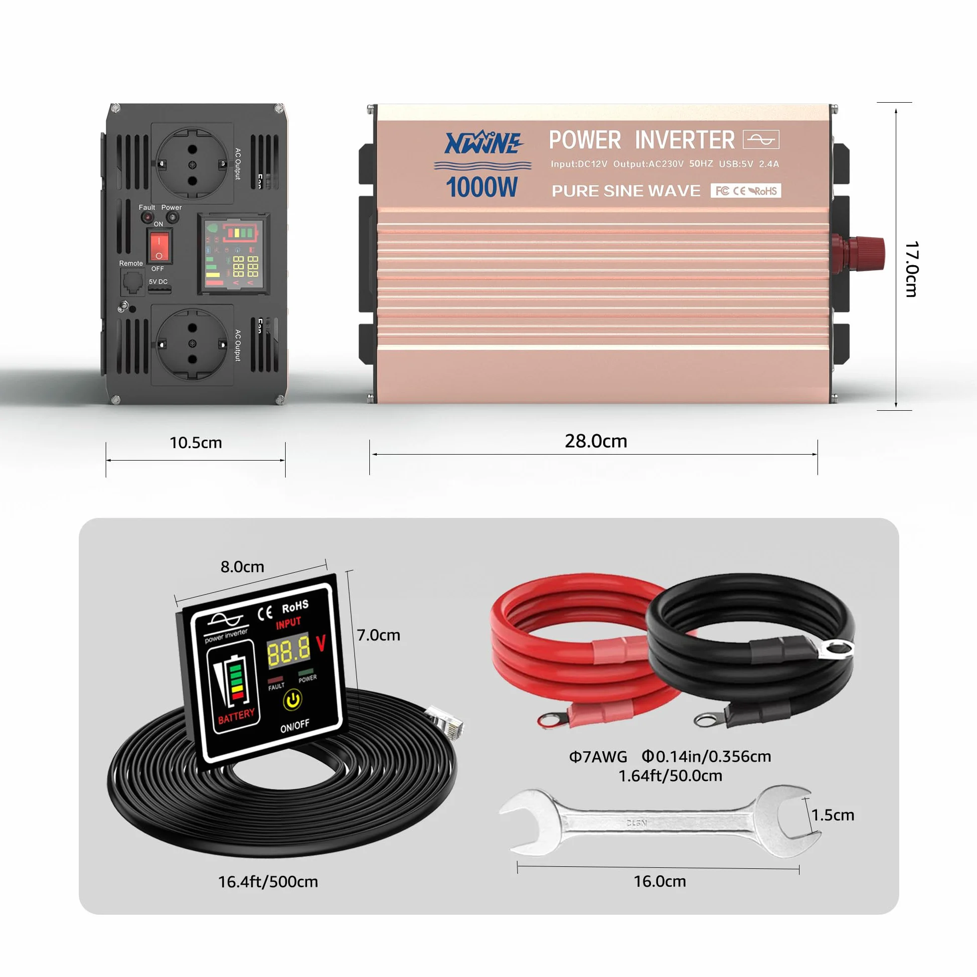 XWJNE Inverter onda sinusoidale pura 1000W/2000W 12V a AC 220/230V Onda Pura Convertitore con telecomando e Display LED Protezione Multipla Trasformatore di Potenza Convertitore