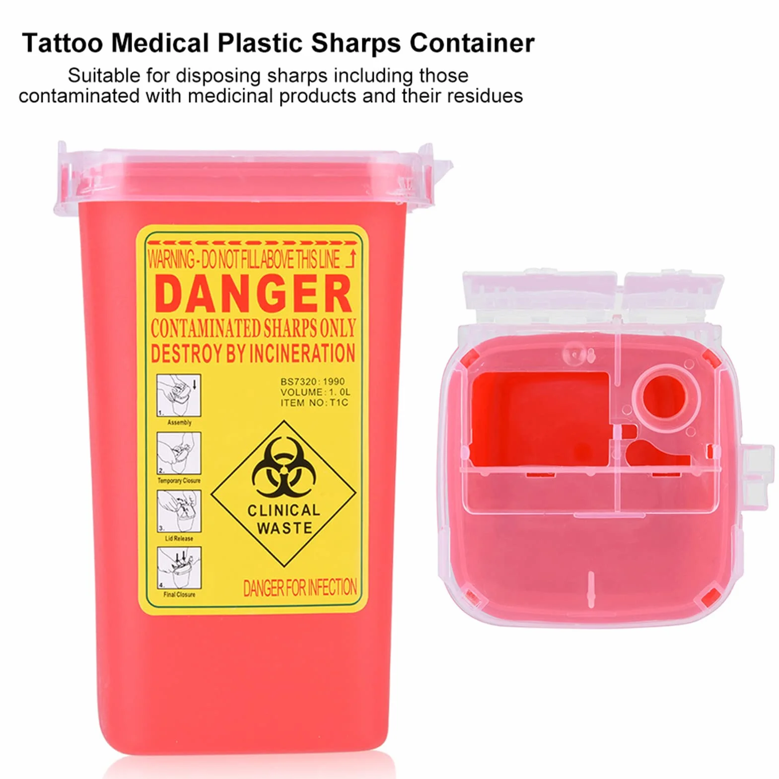 Contenitore per Oggetti Taglienti Plastica Medica 1L Rosso