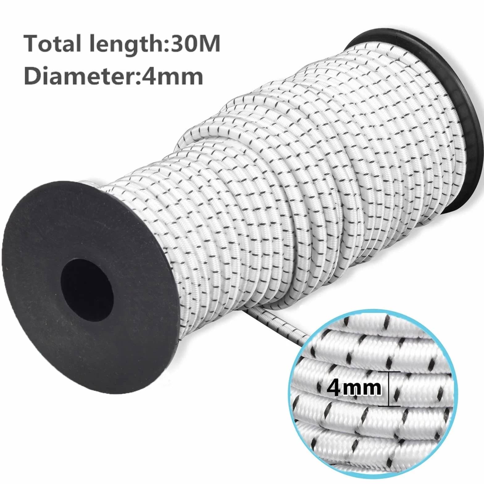 4 mm x 30 M, corda di sicurezza elastica nera, per il fissaggio di progetti fai da te