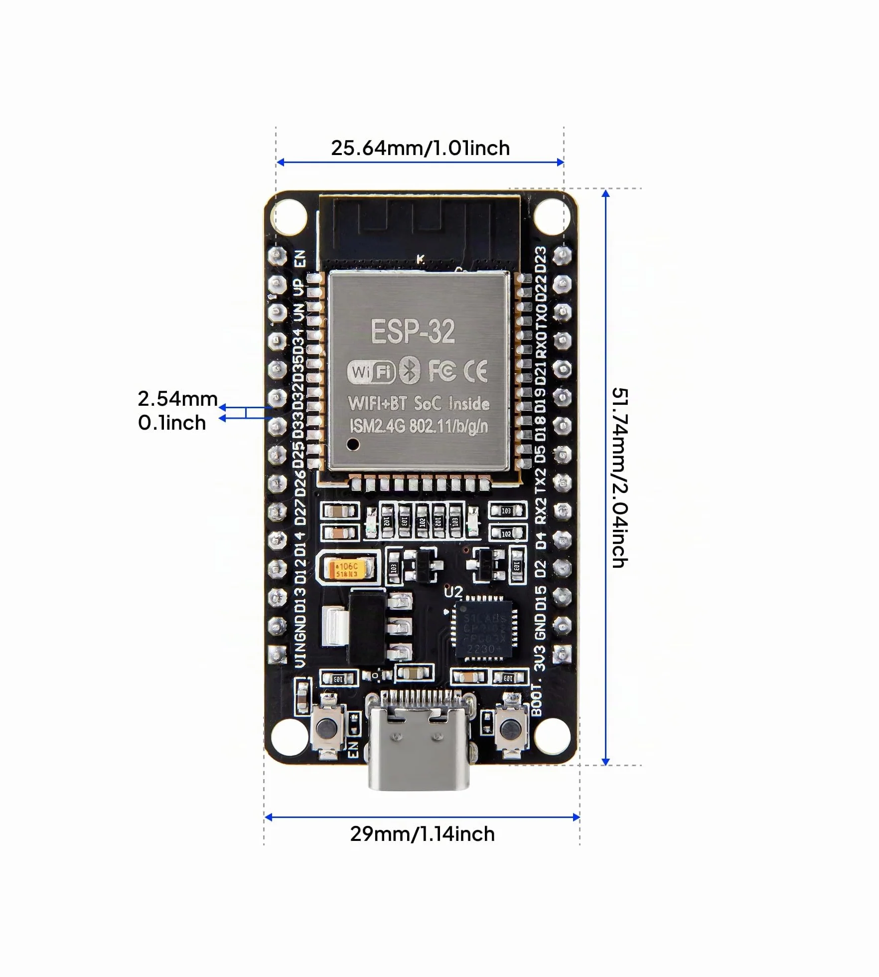 ELEGOO Scheda di Sviluppo ESP-32 3 Pezzi USB C, 2.4GHz Dual Mode WIFI+Bluetooth Microcontrollore Supporto Arduino, MicroPython, NodeMCU
