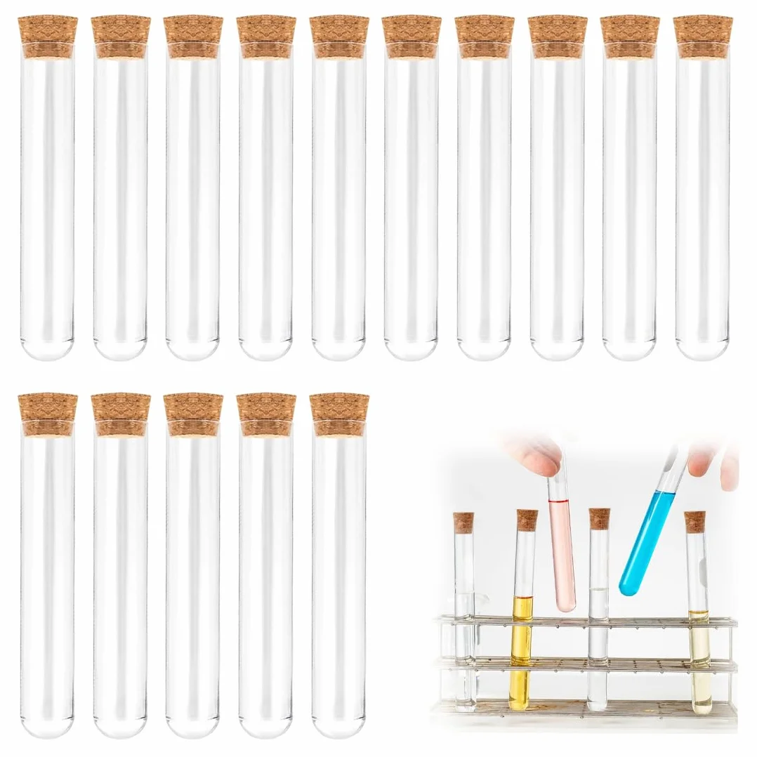 Provette Plastica Trasparente Con Tappo 15 Pezzi 12Mm×75Mm Per Esperimenti Scientifici