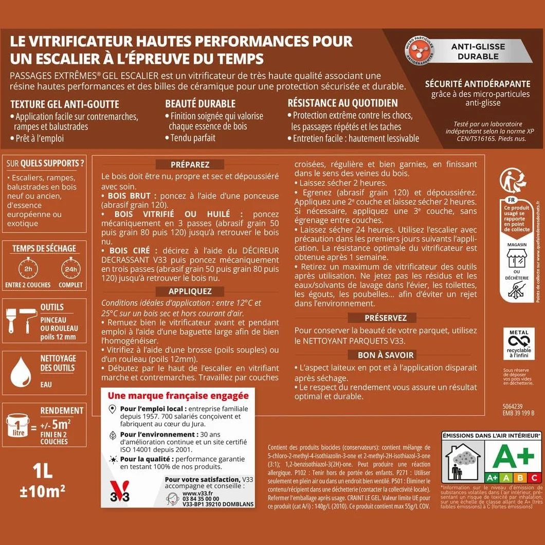 V33 Vetrificatore parquet passaggi estremi® Gel scale, Incolore Lucido, 0,75L
