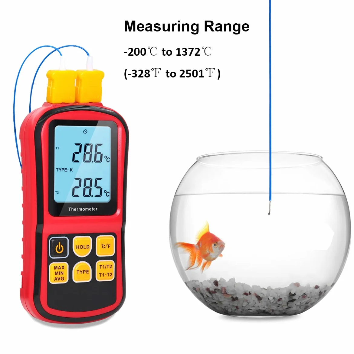 Mengshen Termometro Digitale 2 Canali Tipo K/J/T/E/R/N/S -200°C a 1372°C