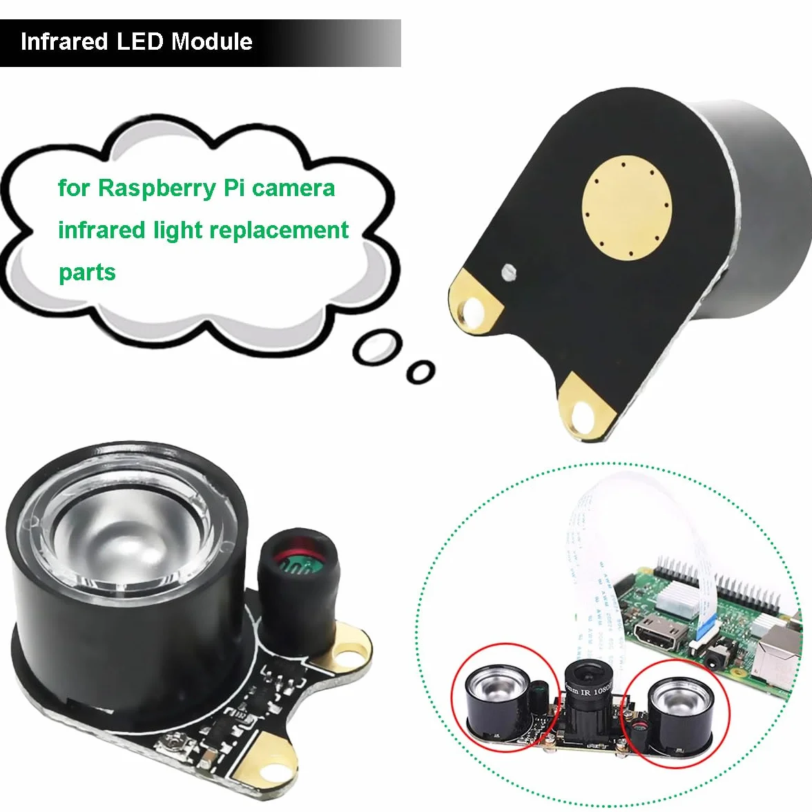 Modulo LED a infrarossi 3W 850nm IR per Raspberry Pi Telecamera visione notturna illuminatore fotosensibile 2 pezzi