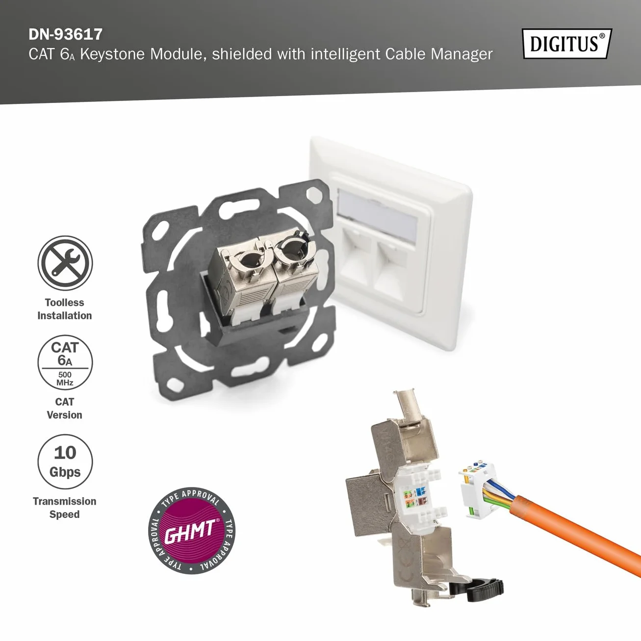 DIGITUS Modulo Keystone Cat-6A schermato RJ45 Jack 500 MHz 10GBase-T AWG 26-22