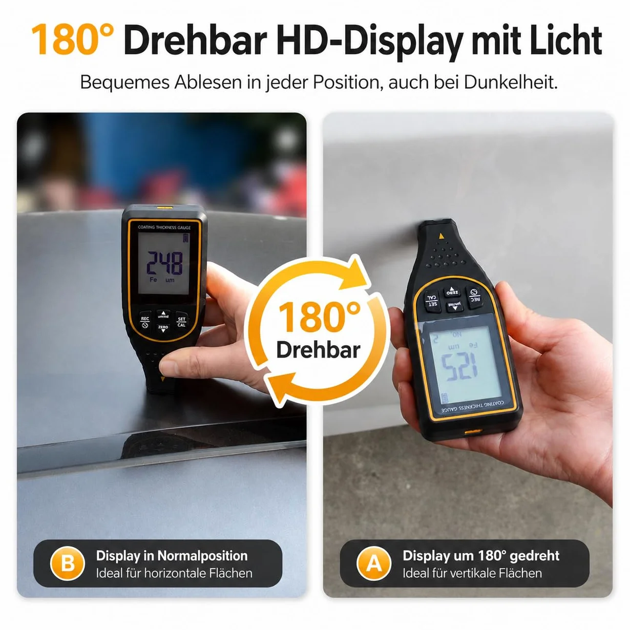 Spessimetro per Vernice Professionale 2999µm 0.1µm Auto Fe/NFe Display 180°