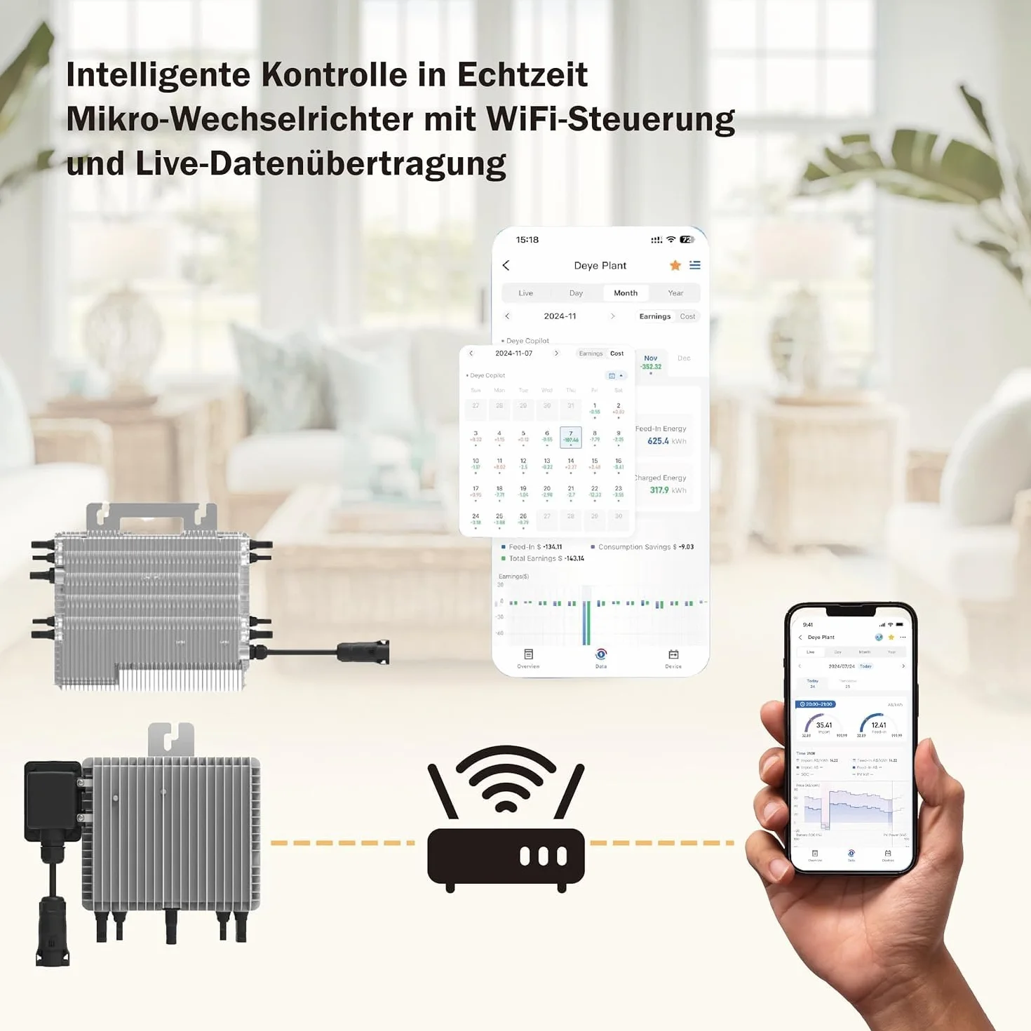 Deye SUN-M200G4-EU-Q0 - Micro inverter da 2000 W, 4 MPPT WiFi, IP67, conforme alla norma VDE, nuova generazione con Relè Solar PV con cavo Schuko da 5 metri per impianti da balcone