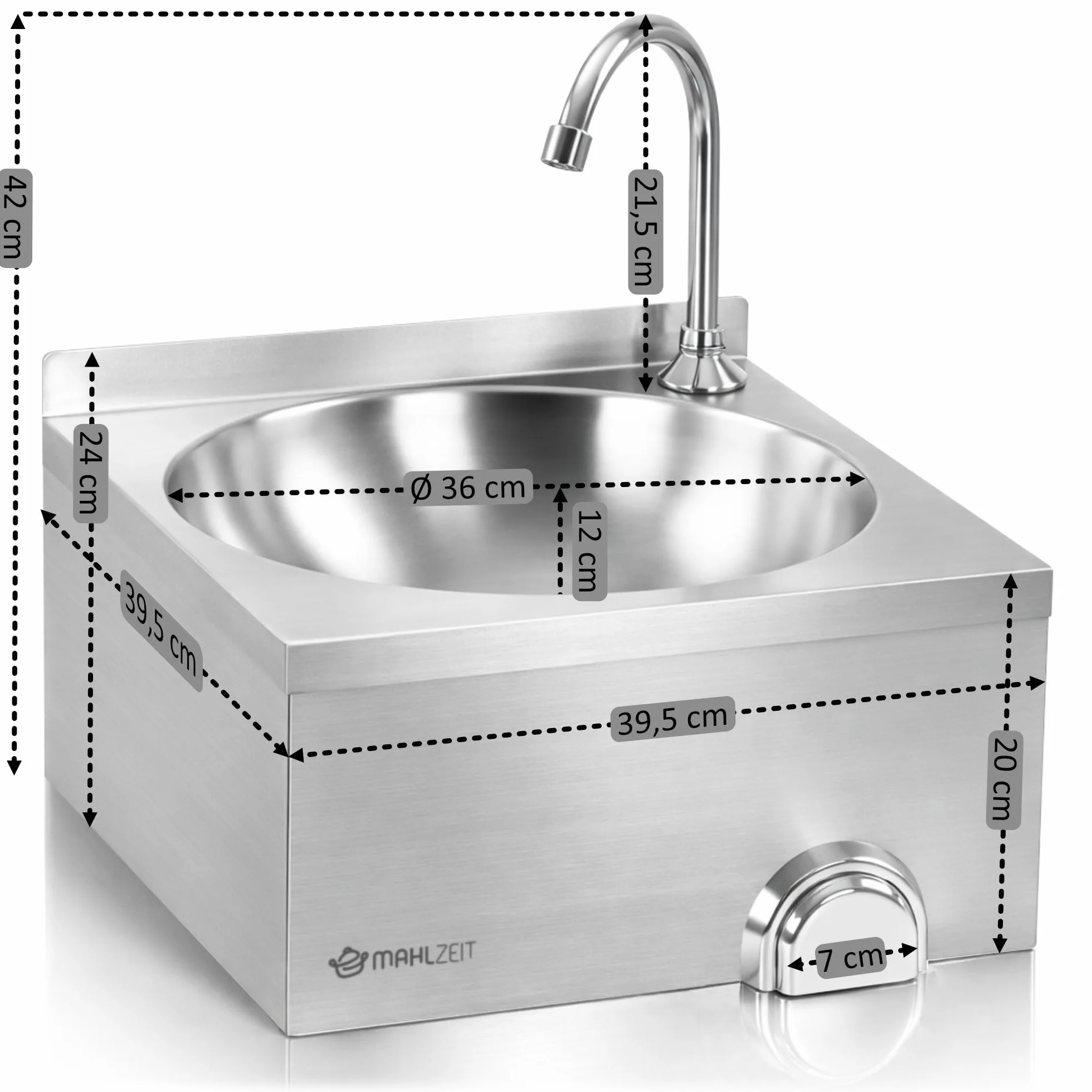 Mahlzeit Lavandino in acciaio inox con azionamento a ginocchio | Lavello per ristoranti, lavandino industriale, lavandino a parete per la ristorazione | Lavandino industriale a parete, lavello in