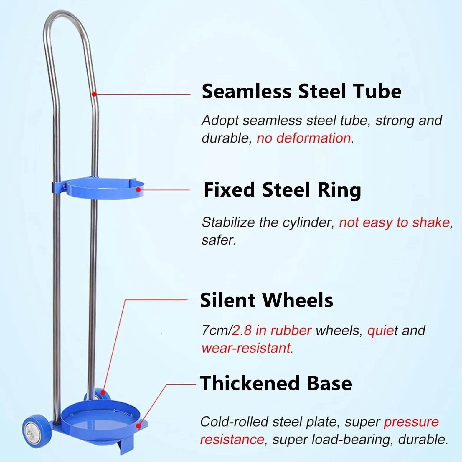 Carrello portabombole Leggero, Carrello for Ossigeno in Acciaio Inox con Ruote, Carrello portabombole Portatile for Uso Industriale, ospedaliero e Domestico(10L/2.6Gal(H 31.5 inch))