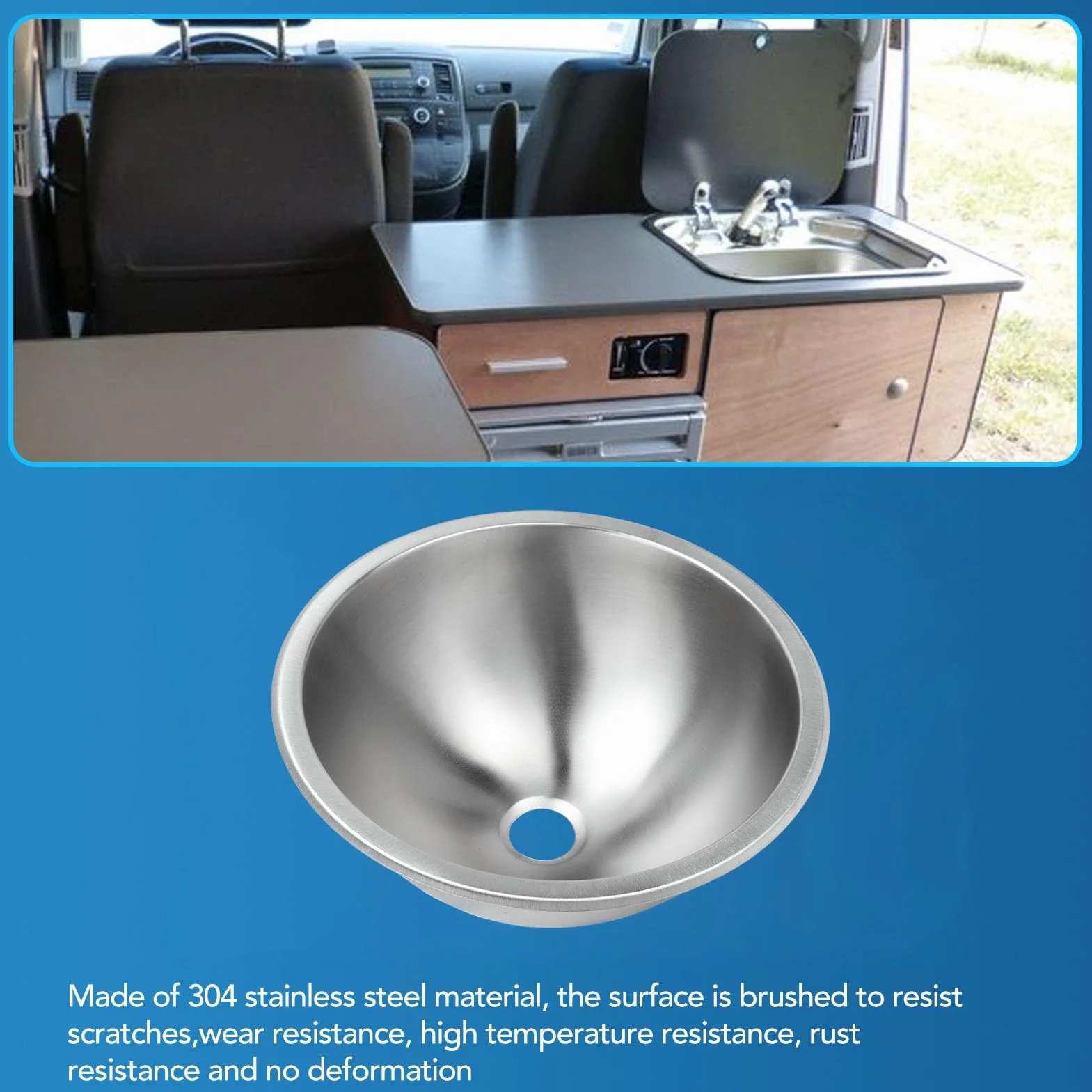 Lavello Cucina per in Acciaio Inossidabile Lavello Ovale Rotondo 11,8 Pollici a Vasca Singola per Yacht per Barche, Lavandino per Lavandino per Bagno Lavabo