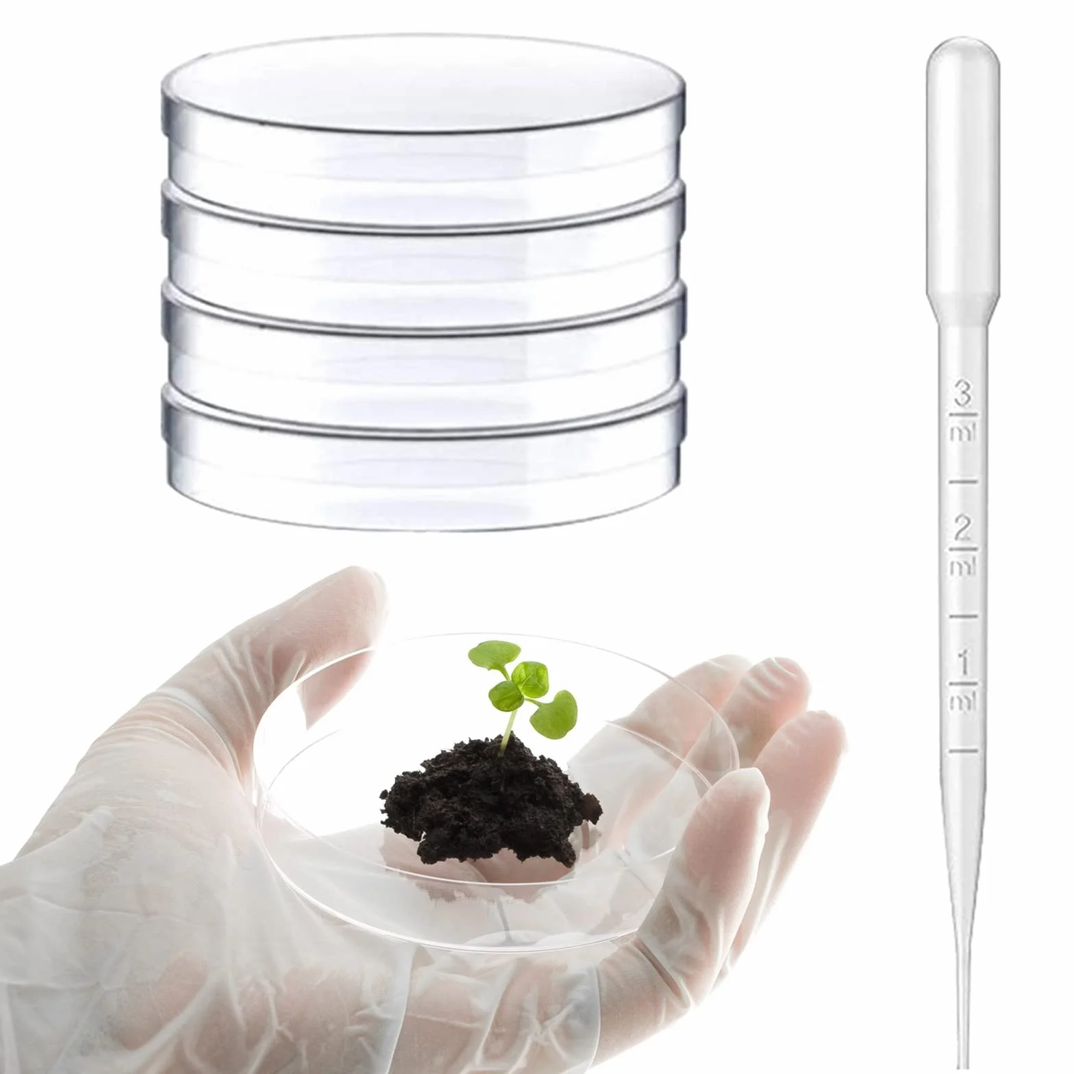 Piastra di Petri,Piastra di Petri Plastica,Piatti Petri 90mm, Piastre Di Petri In Plastica Sterile Capsula Petri con 3ml Pipette,Trasparenti per Cultura di Laboratorio Lievito Batterico