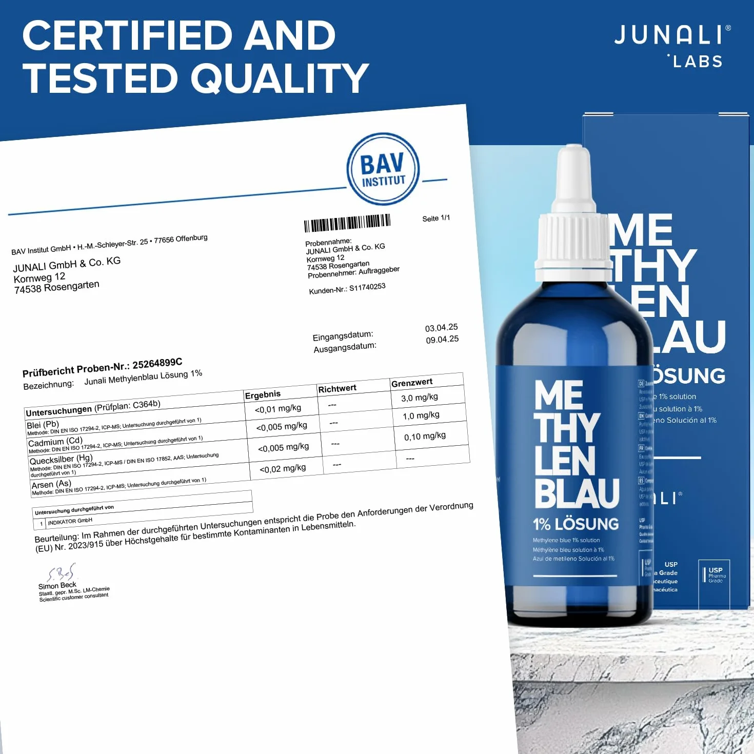 Blu di Metilene 1% USP Qualità Farmaceutica 2x100 ml JUNALI Prodotto in Germania