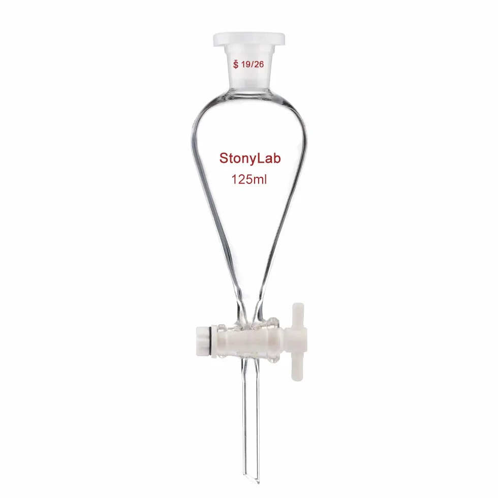 stonylab Imbuto Separatore Conico in Vetro Borosilicato Pesante con Giunti 19/26 e Rubinetto di Chiusura in PTFE Conical Separatory Funnel, 1250 ml