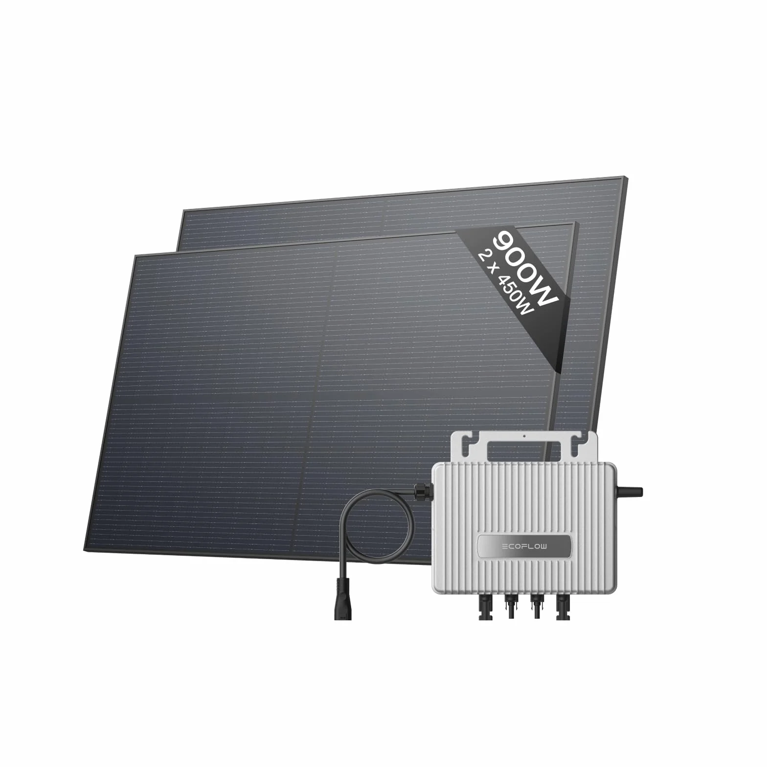 EcoFlow STREAM Fotovoltaico da balcone, 600W microinverter, 2x450W pannelli solari FV, inverter grid tie intelligente con controllo Wi-Fi/app per balconi, giardini, tetti, pareti verticali