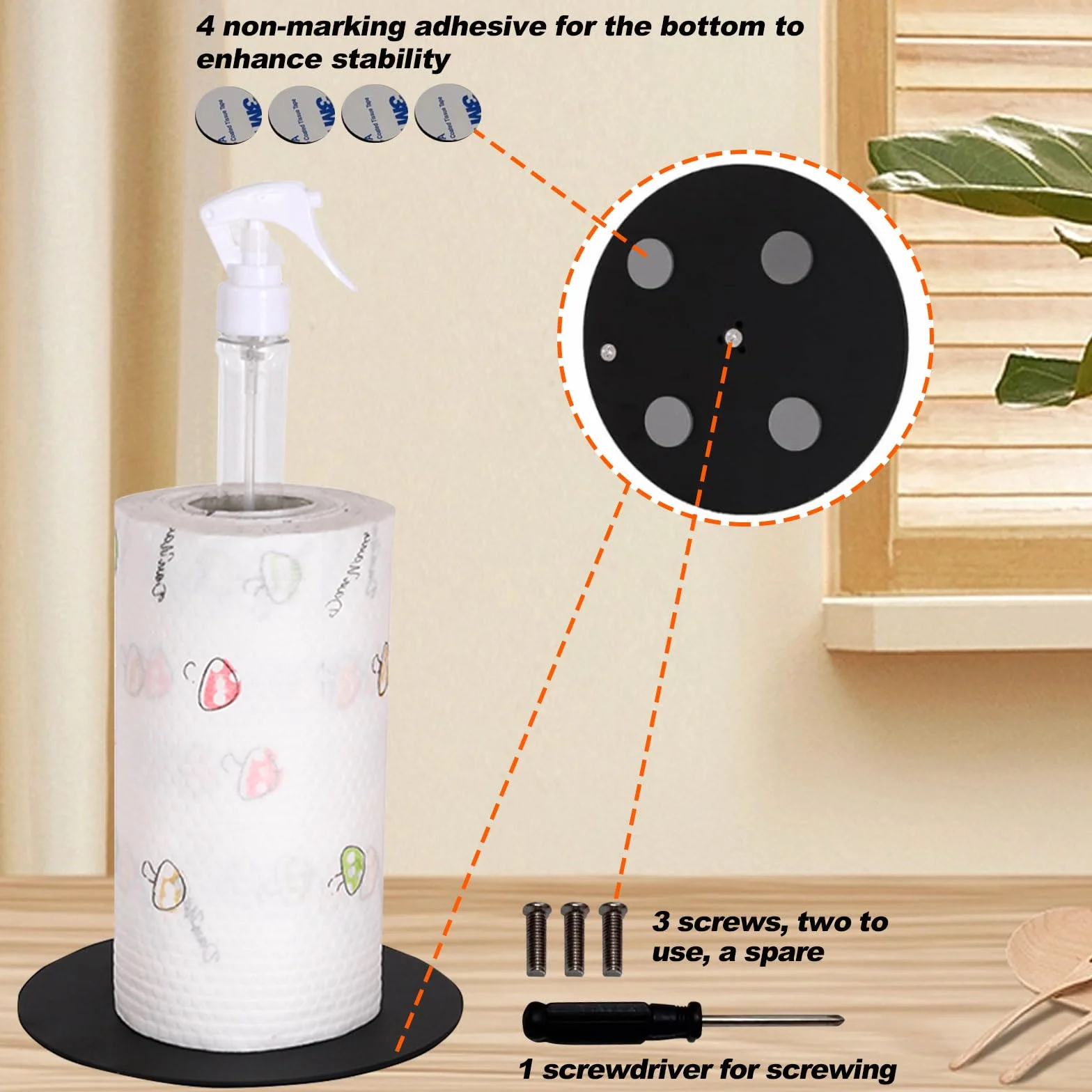Portarotolo da Cucina con Flacone Spray, Portatovaglioli da Tavola Autoportante, Porta Rotoli da Cucina Nero Opaco, Antiscivolo, Porta Rotolo di Carta Multifunzione per Cucina, Bagno
