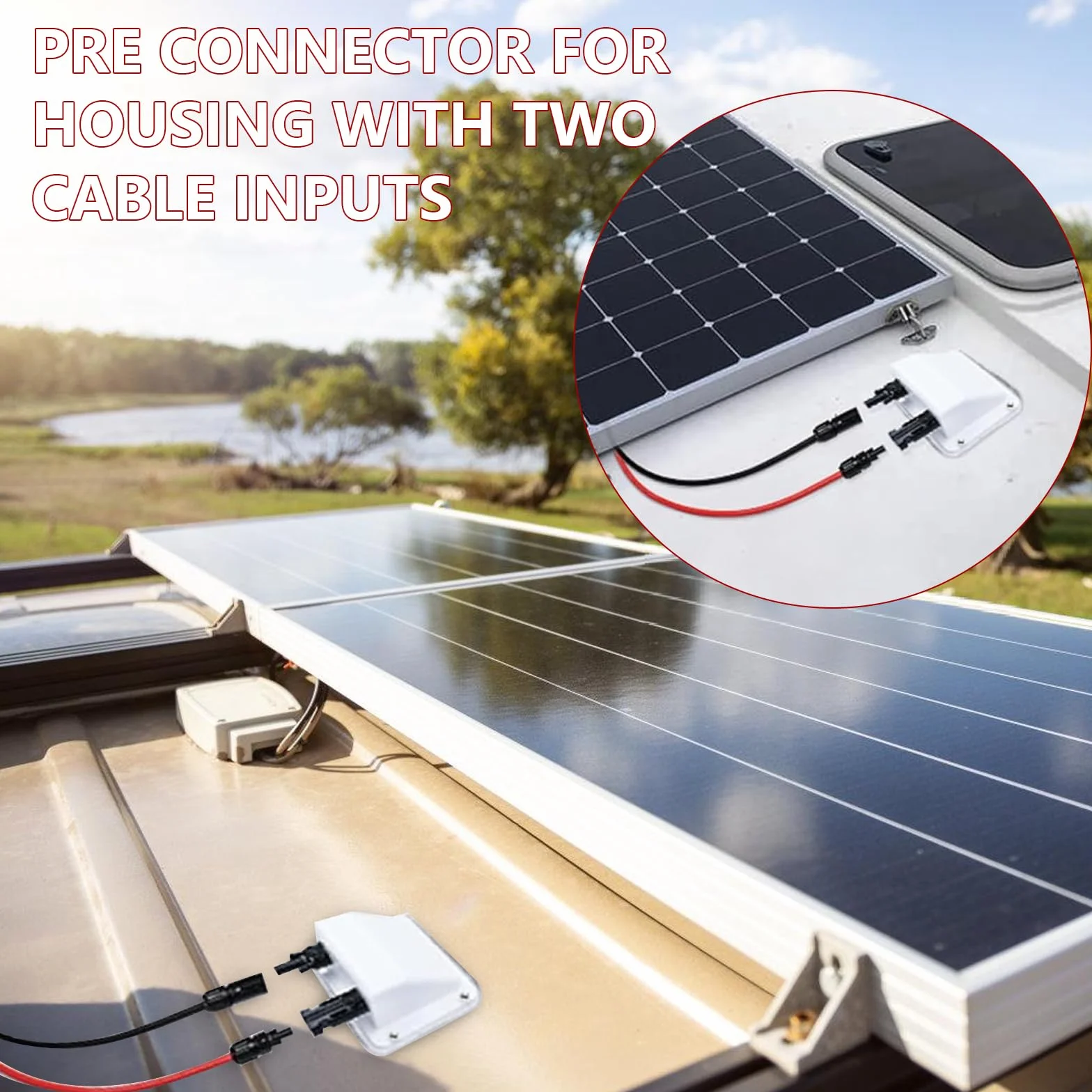 Passacavo a energia solare, doppio passacavo solare, resistente ai raggi UV, passacavo solare con cavo in rame flessibile da 10 m, per camper, barche, roulotte, marine