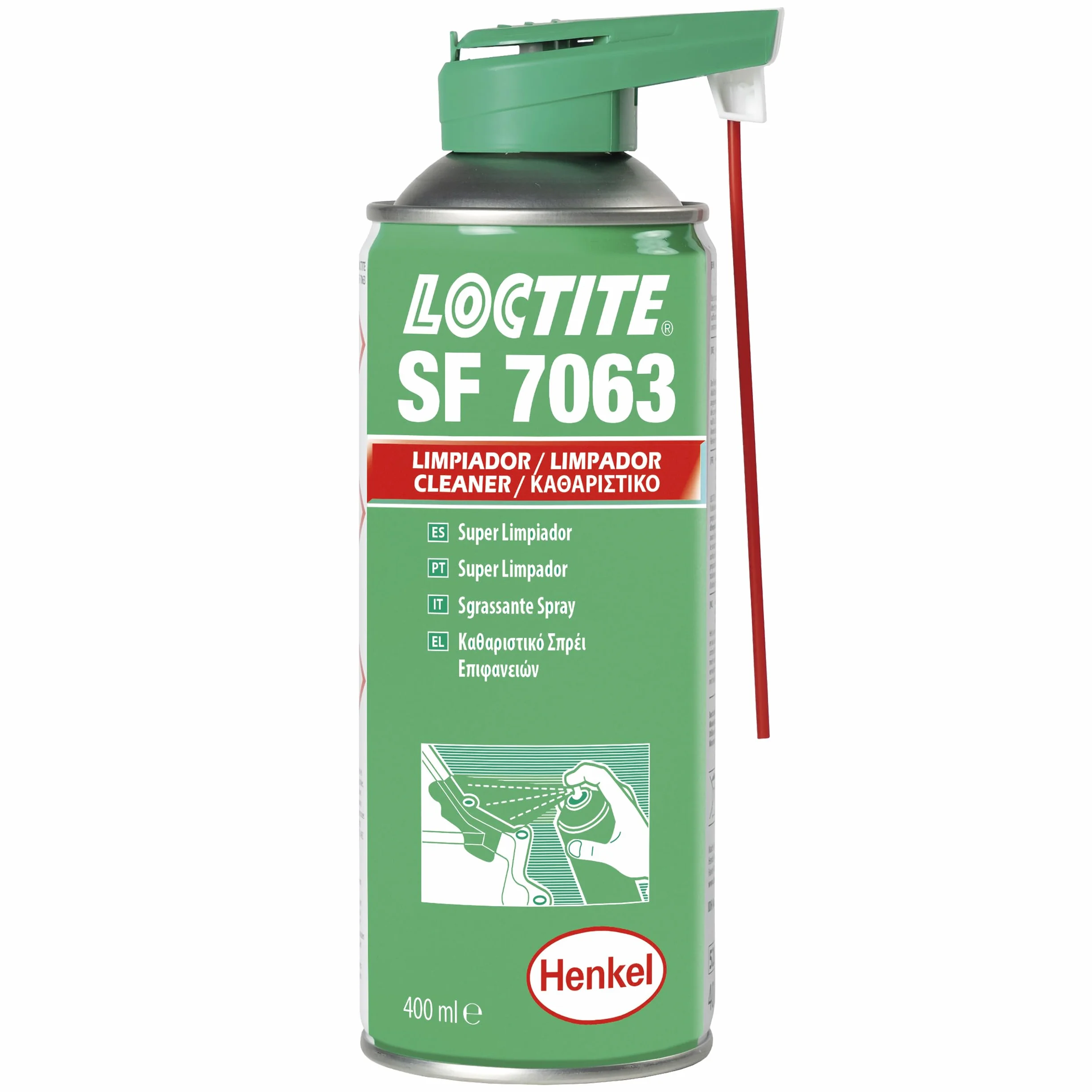 Loctite SF 7063, Pulitore Multiuso per Parti, Pulitore Universale Adatto Prima di incollaggi e sigillature, Sgrassatore Senza residui, 1 flacone Spray da 400ml