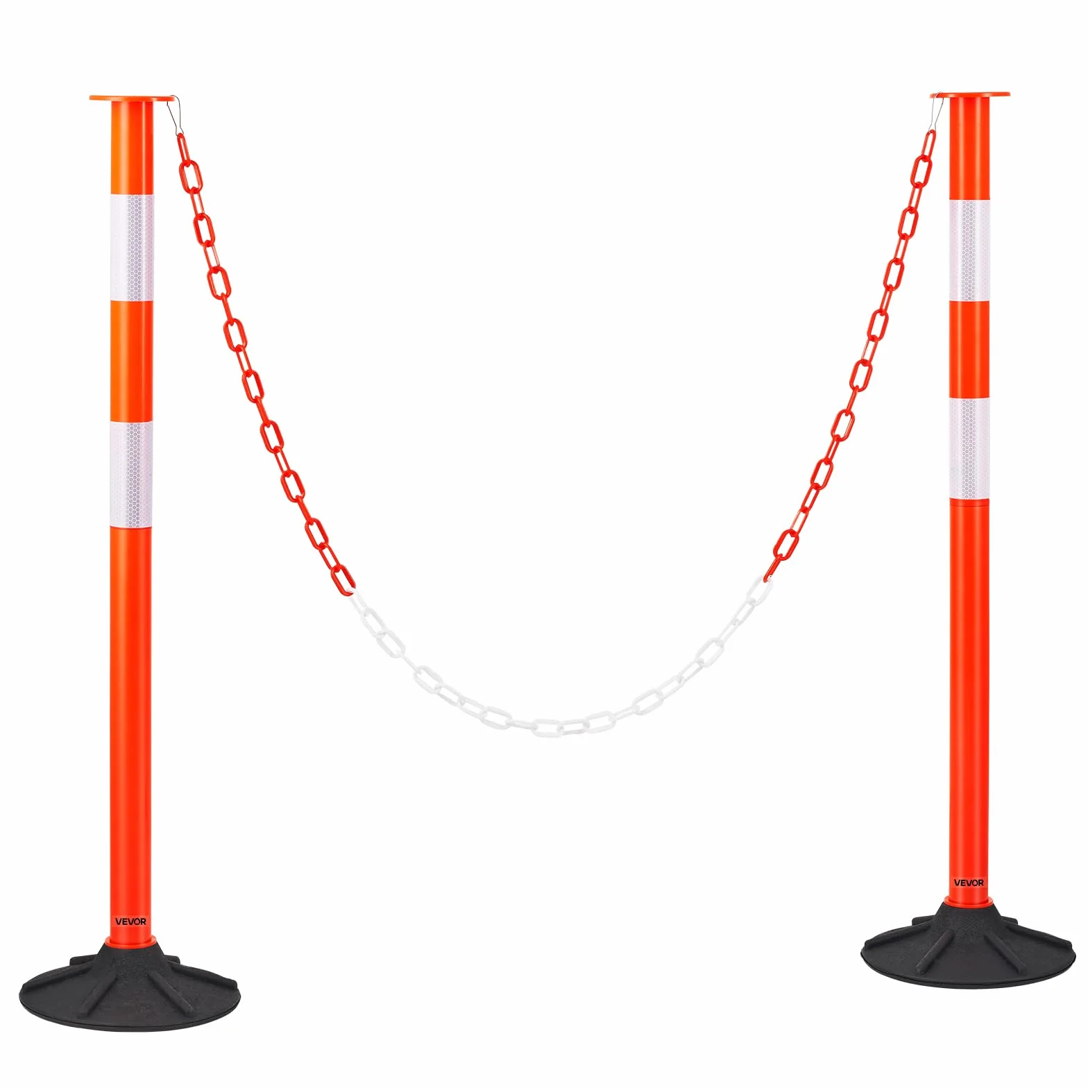 VEVOR Pali Delimitatori di Traffico, 2 Pezzi, Paletti di Sicurezza Stradale da 871 mm con Base Appesantita e Strisce Riflettenti e Catena, Pali Delimitatori per Cantieri Edili, Parcheggi, Rosso