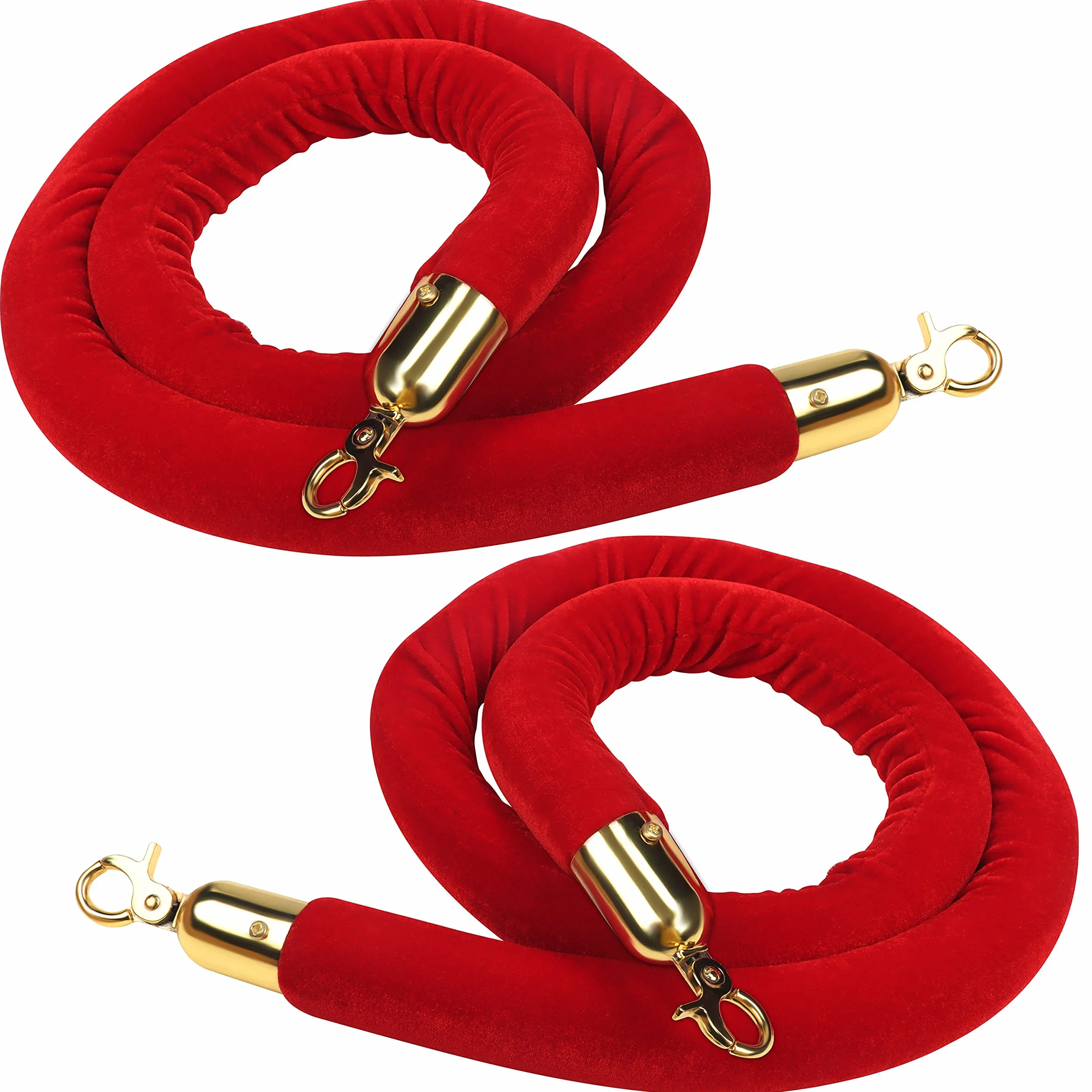 Belle Vous 2pz Corda Corrimano per Paletti Delimitazione In Velluto Rosso- L150 x P3,5 cm - Cordone Intrecciato con Moschettoni Dorati Lucidi Testa a Sfera per Transenna Eliminacode Paletti Divisori