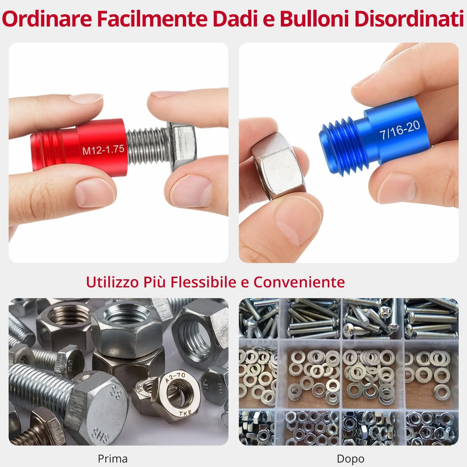 XUNTOP Tester per Filettatura 50 Pezzi Alluminio UNC Metrico 27 Blu 23 Rossi M2-M20