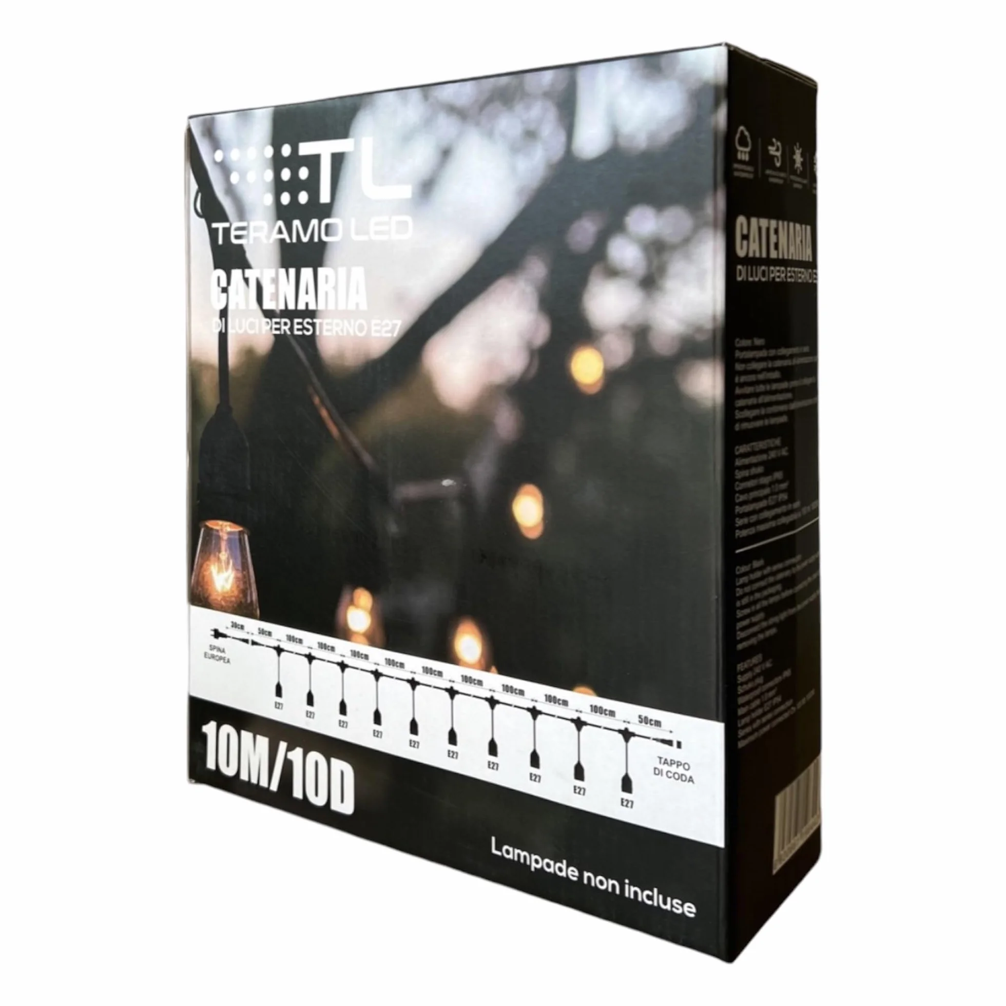 Catenaria 10 Portalampada E27 Impermeabile IP54 Nero