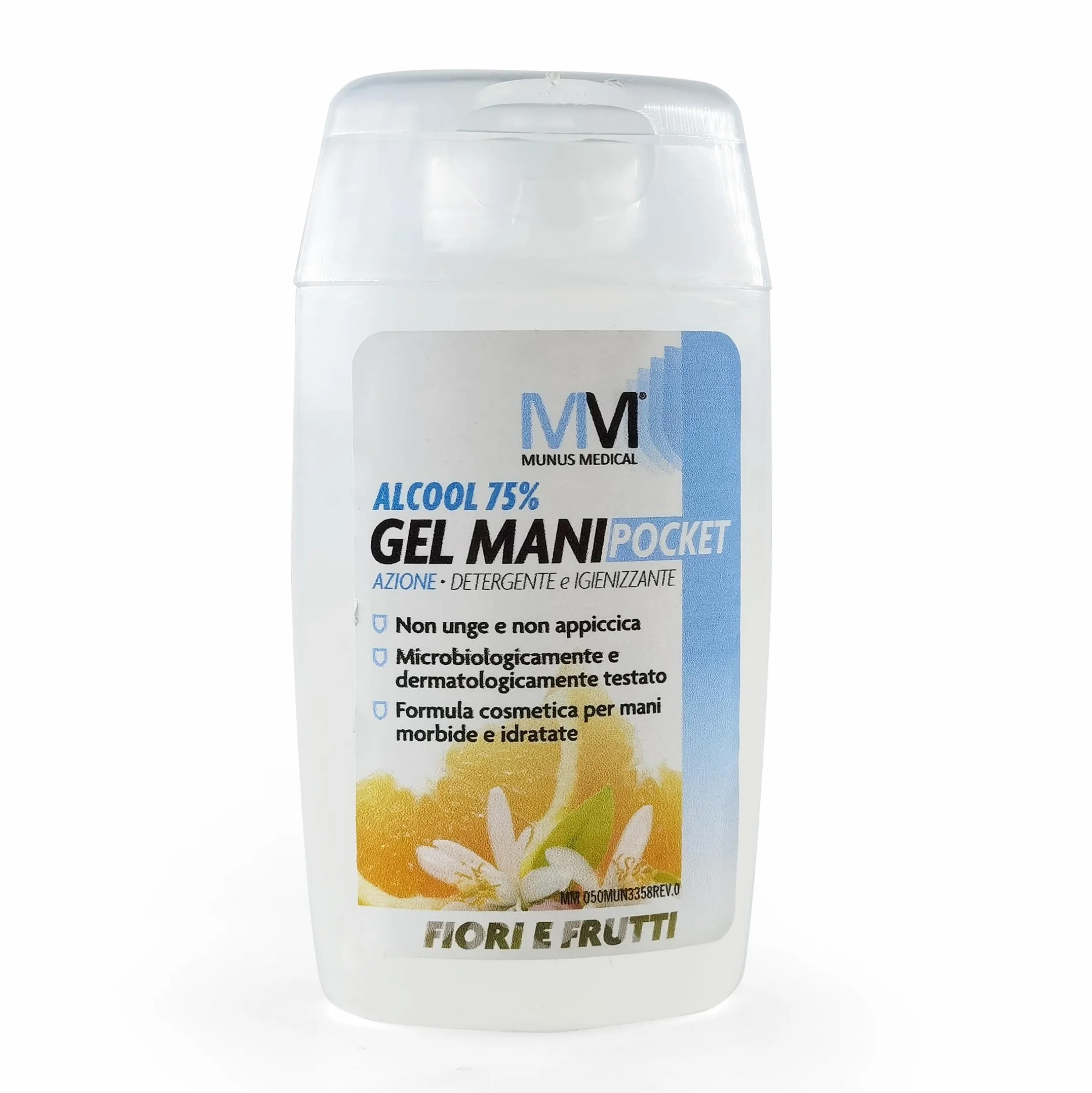 Gel Igienizzante per mani con vero profumo Made in Italy, 75% Alcool etilico denaturato idratato disinfettante, Fiori e Frutti, ml. 100