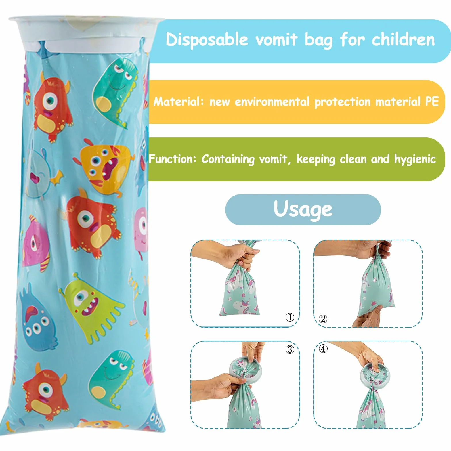 Vomit Bag 16PCS 1500ml Sacchetti Monouso Emesis Per Auto Autobus Aerei Cinetosi da Viaggio Cartoon Style
