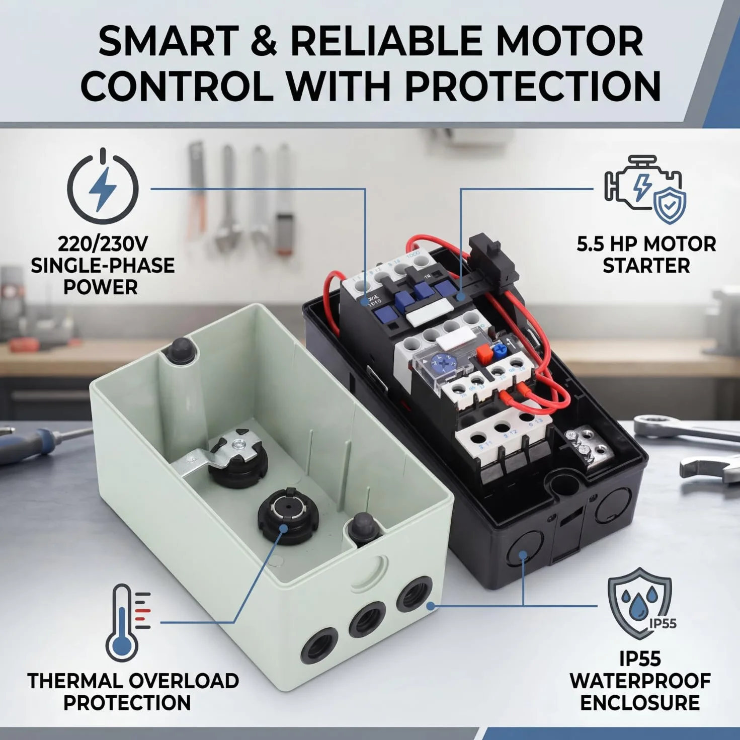 FTVOGUE LE1D18M7 Avviatore Motore Trifase 12A a 18A Interruttore di Controllo Avviamento Motore Elettrico Magnetico ABS