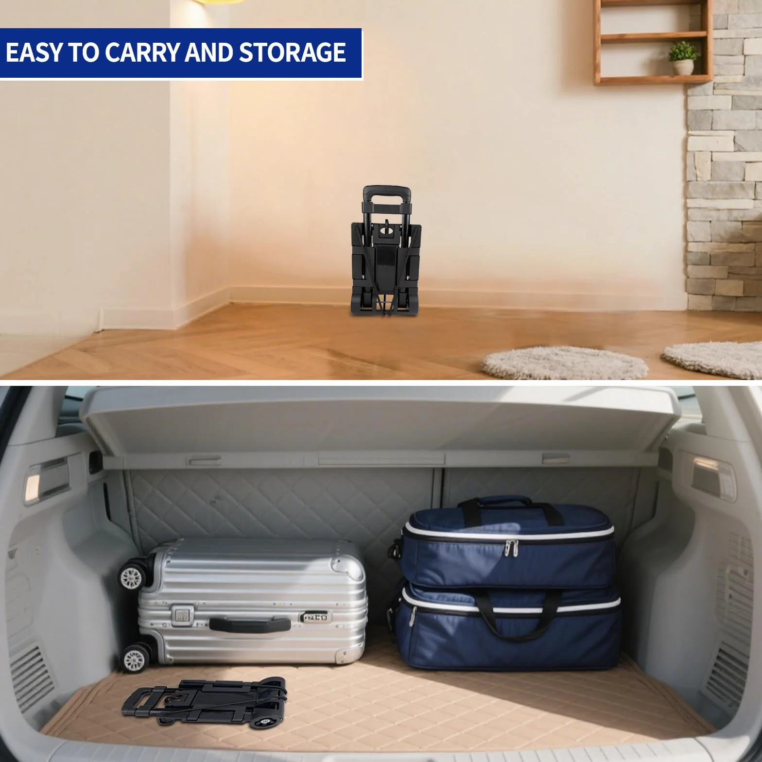 Carrello Pieghevole in Alluminio, Portatile Carrello per Trasporto, Portata Massima 65kg, Manico Telescopico Lungo 95.5 cm, Dimensioni Piattaforma 35 * 36 cm Ideale per Viaggi, Traslochi