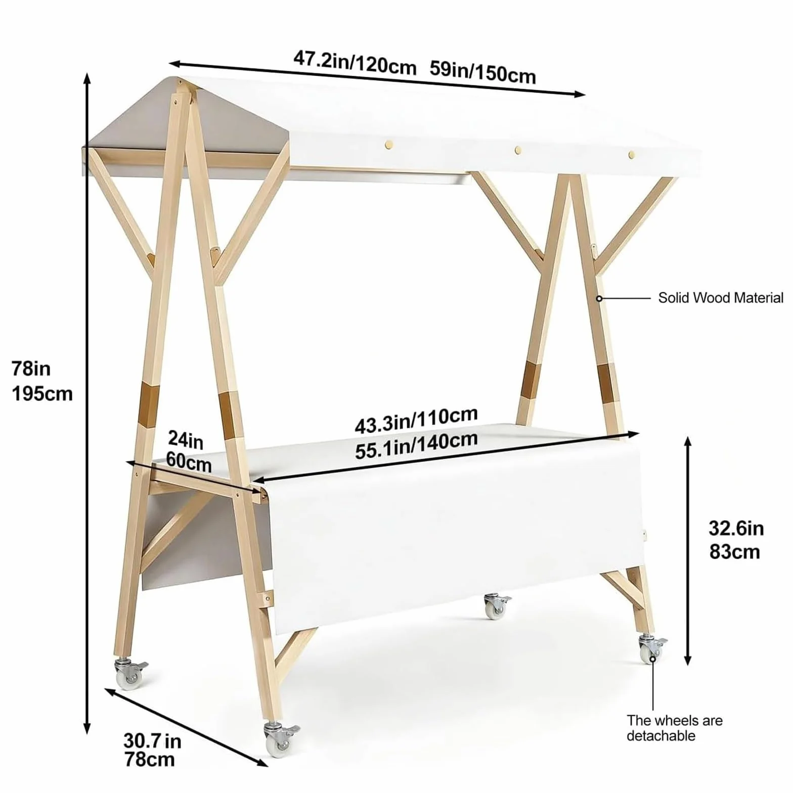 Banco da Mercato Portatile, Carrello Pieghevole per Venditori Ambulanti con Tettuccio e Ruote, per Strade, Eventi, Mercati Agricoli e Fiere Artigianali, Portata 440 Lbs(Yellow,59in/150cm)