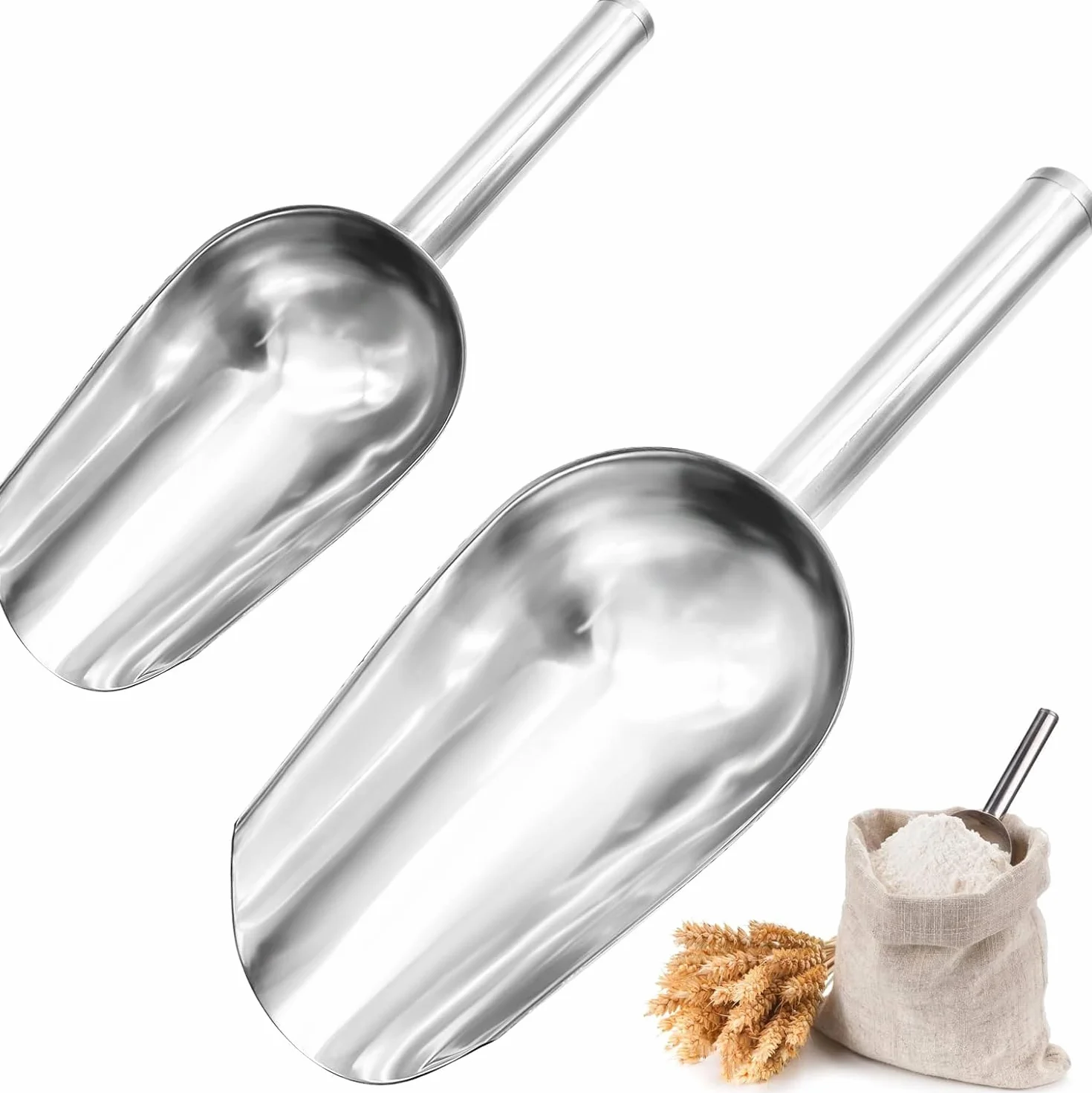 2 palette per ghiaccio, in acciaio inox, multifunzionali, per farina, cibo, per cucina, bar, giardino, buffet (2 misure)