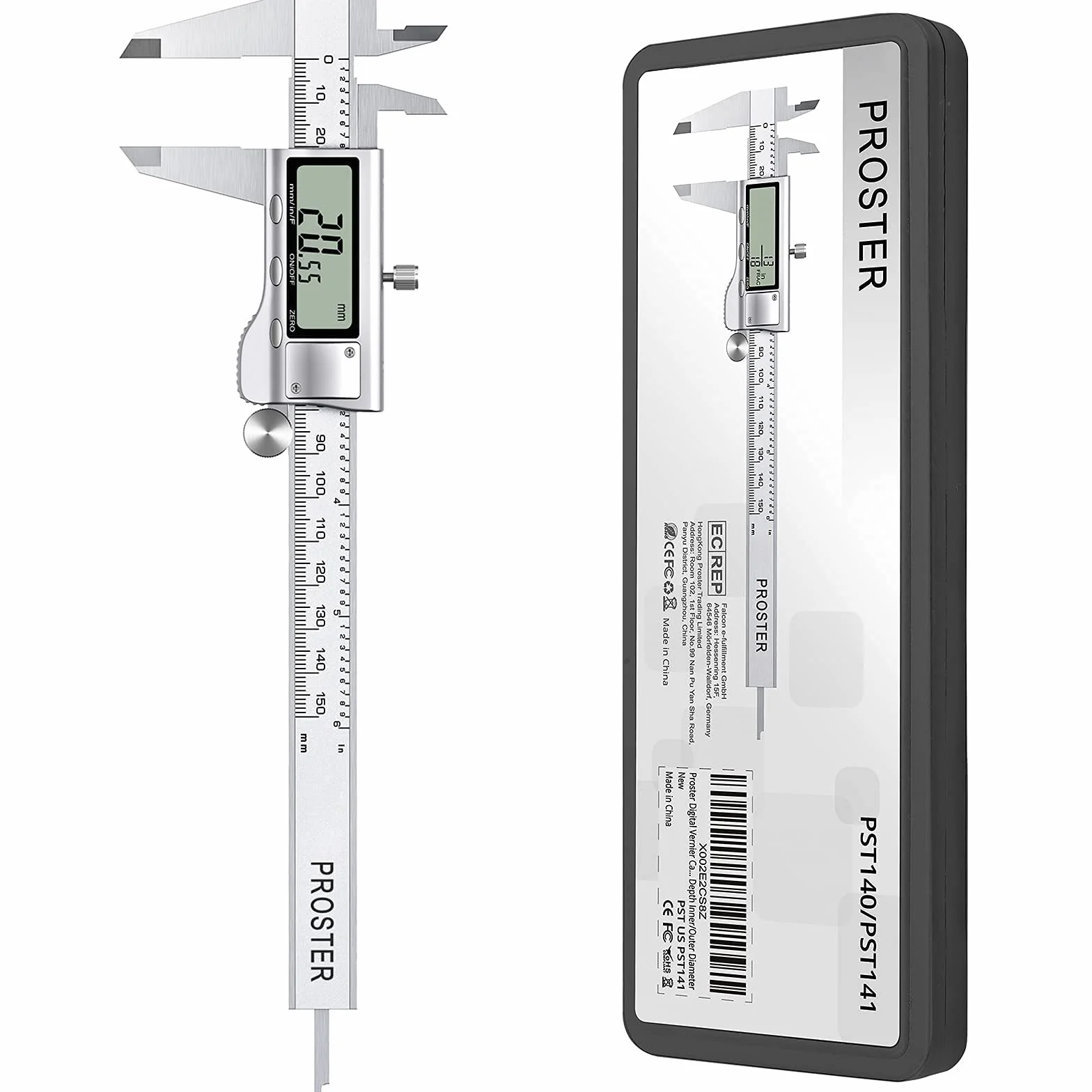 Proster 150mm Calibro a Corsoio Digitale LCD Acciaio Inox 6 Pollici Elettronico