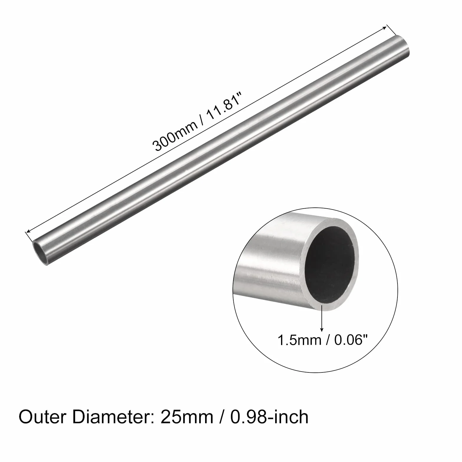 QUARKZMAN Tubo Acciaio Inox 304 30cm OD 25mm x 1,5mm Spessore Parete