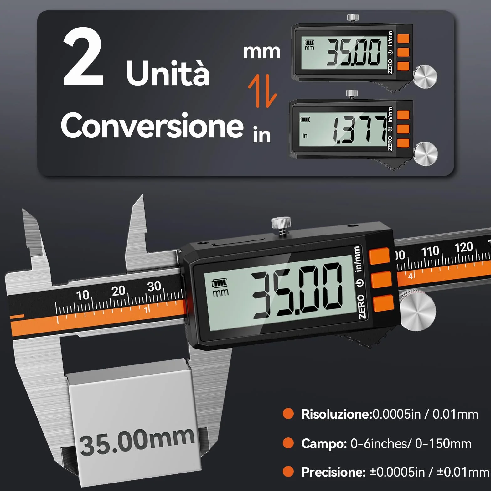 Preciva Calibro Digitale 150mm Acciaio Inox IP54 Impermeabile USB Ricaricabile