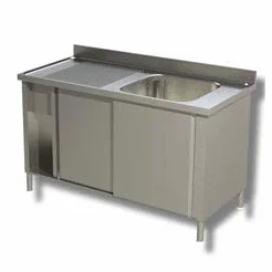 Lavatoio Lavello armadiato ad 1 Vasca + sgocciolatoio Laterale. Prof. 70-140x70x85H, Senza Ruote, Sgocciolatoio Sinistro