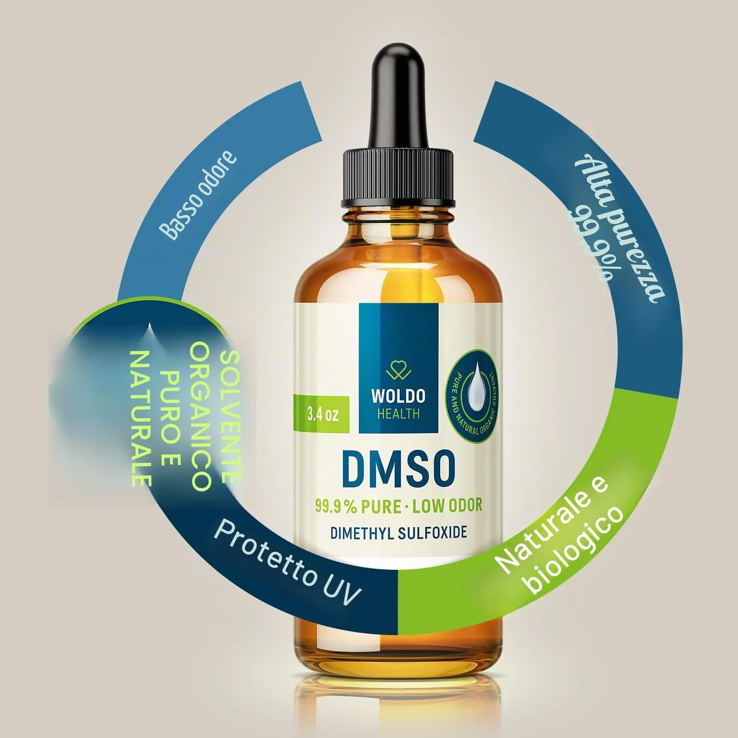 WoldoHealth DMSO 99,9% Dimetilsolfossido 100ml puro vetro ambrato con pipetta