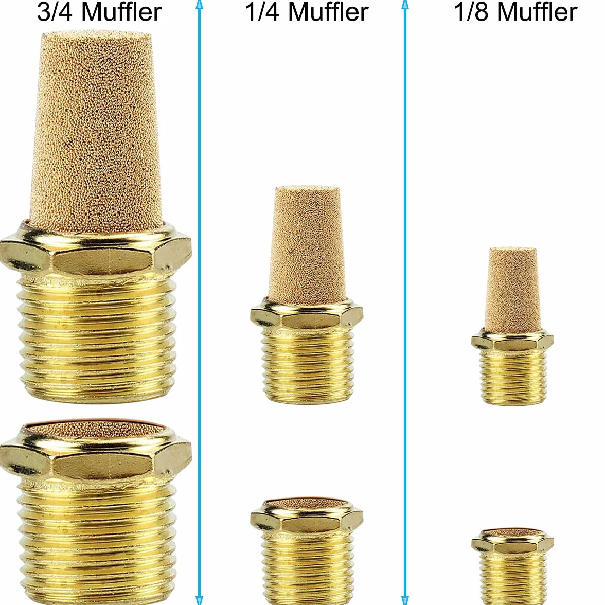 Silenziatore pneumatico in bronzo sinterizzato con filettatura maschio 1/4" esagonale