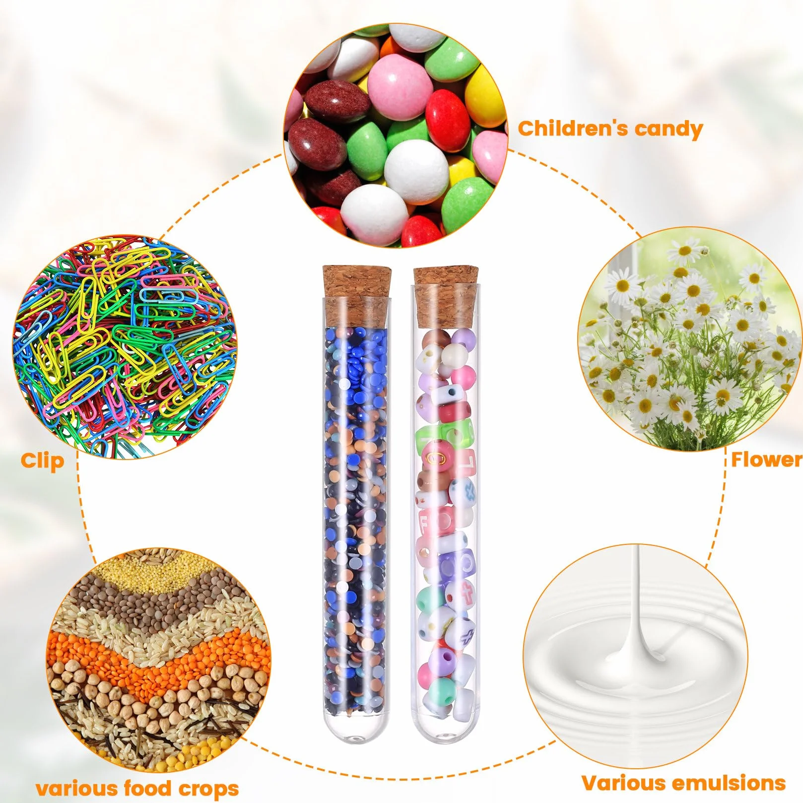 Provette di Plastica con Tappo Sughero 36 Pz Trasparente per Fiori Caramelle Feste con Etichette e Corda