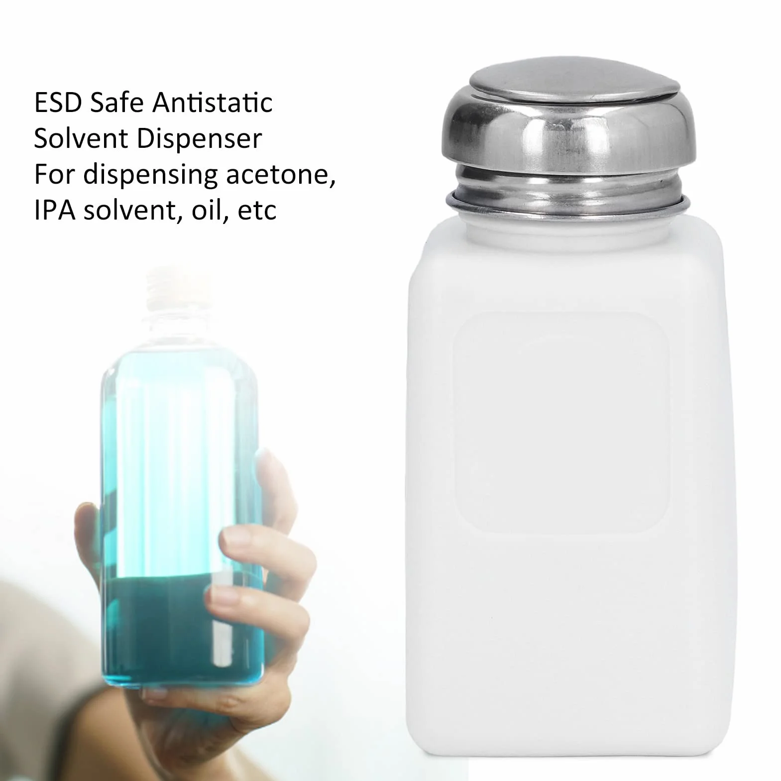 Raguso Flacone Quadrato Sicuro ESD, Dispenser di solvente in HDPE a Pressione per Laboratorio Bianco