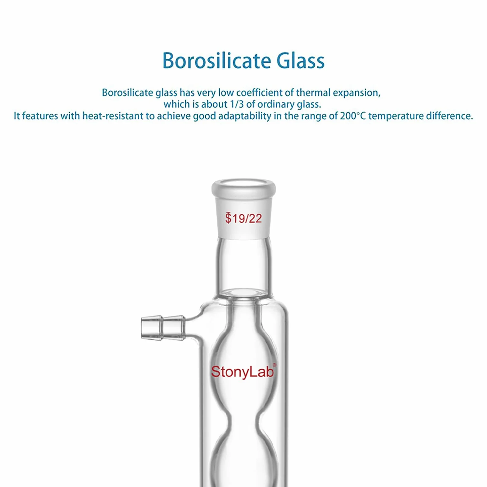 stonylab Condensatore Allihn con Giunti 19/22, Condensatore da Laboratorio in Vetro Borosilicato per Distillazione, Riflusso, Esperimenti di Chimica, Lunghezza Camicia a Spirale 200 mm