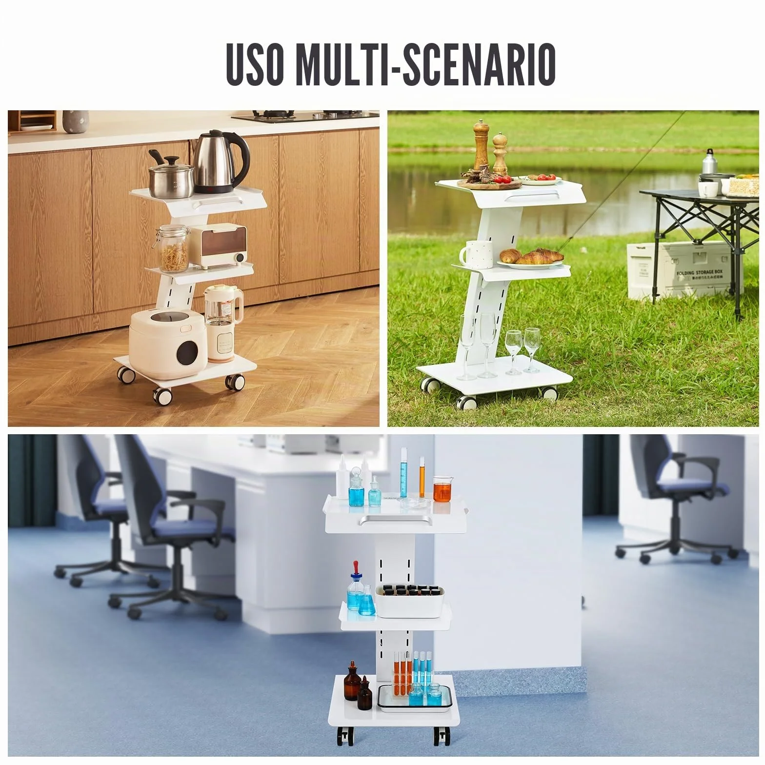VEVOR Carrello da laboratorio 3 strati con presa integrata ruote girevoli portata 100 kg