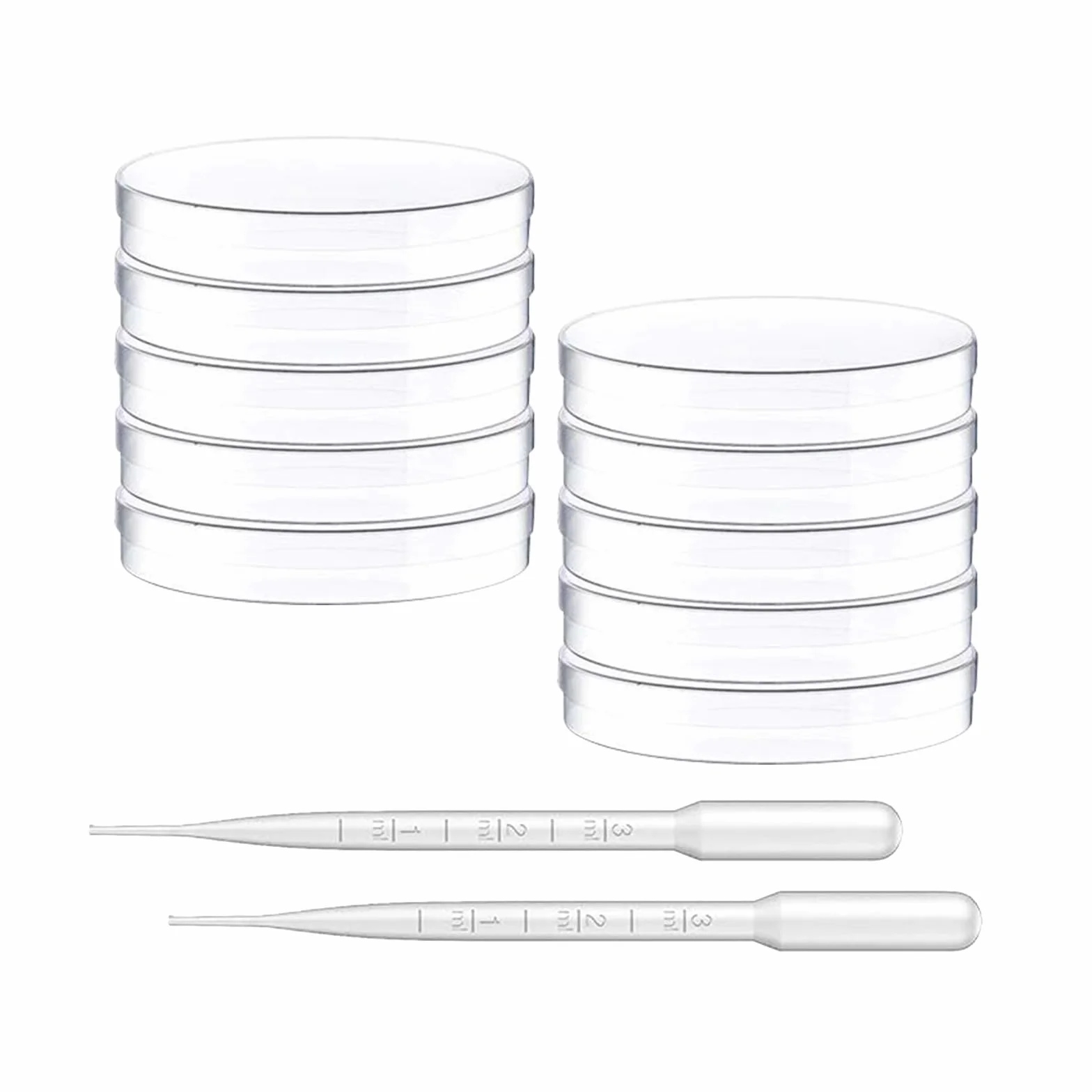 Piastra Petri,Petri Dishes,Piastra Petri in Plastica,Piatti Petri in Vetro, per Cultura di Laboratorio Lievito Batterico,10 con 2 Pipette di Trasferimento per Cultura di Laboratorio Lievito Batterico