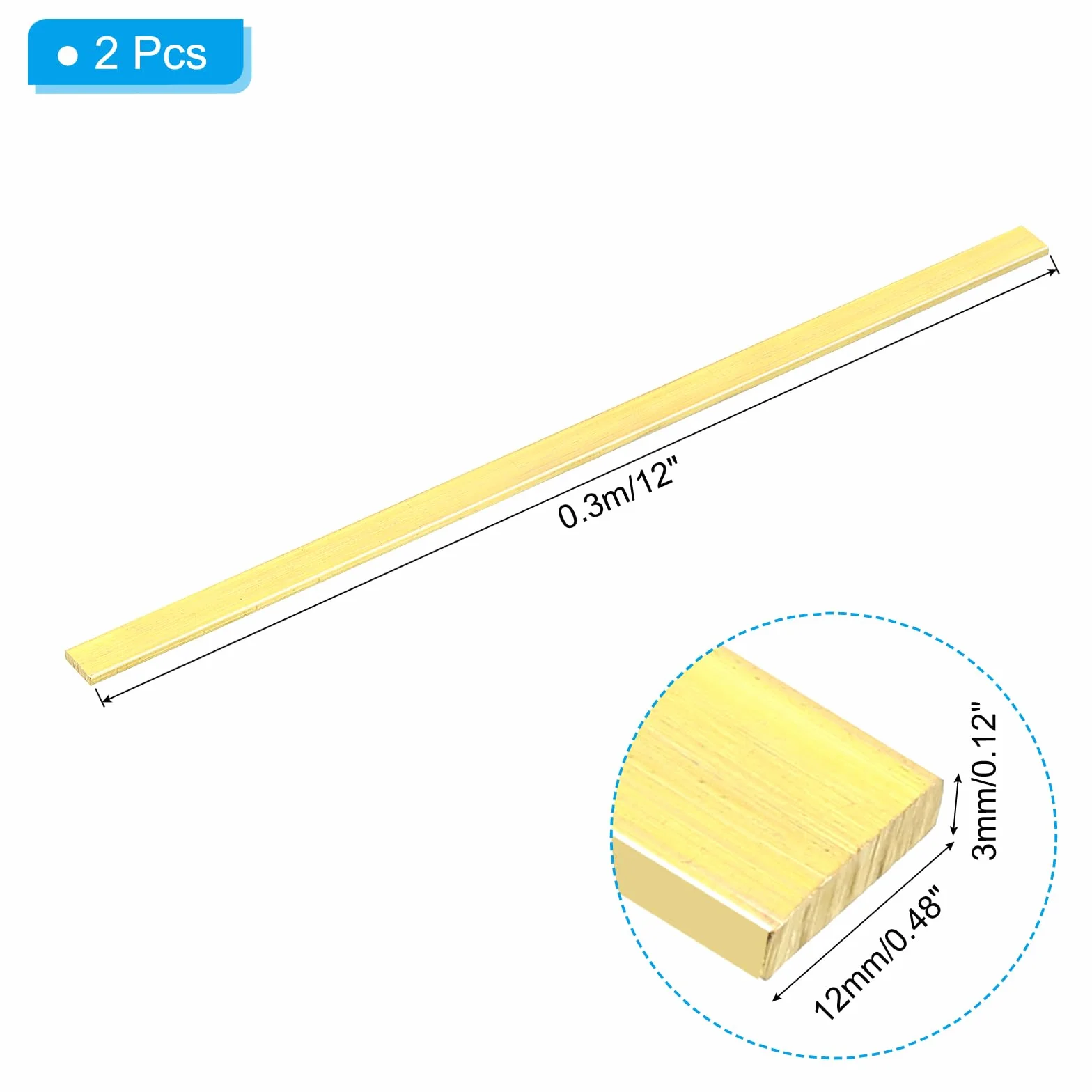PATIKIL 1/8 x 1/2 x 12" Barra Piana in Ottone H59, 2pz Fresa Piatta Solida per Manutenzione Artigianale, Decorazione Architettonica Elettrica, Ottone