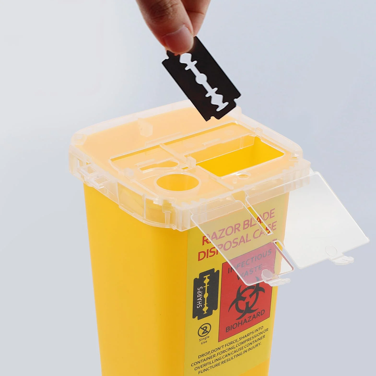 Contenitore per Raccolta Lamette da Barbiere in ABS Giallo Smaltimento Sicuro Barbershop