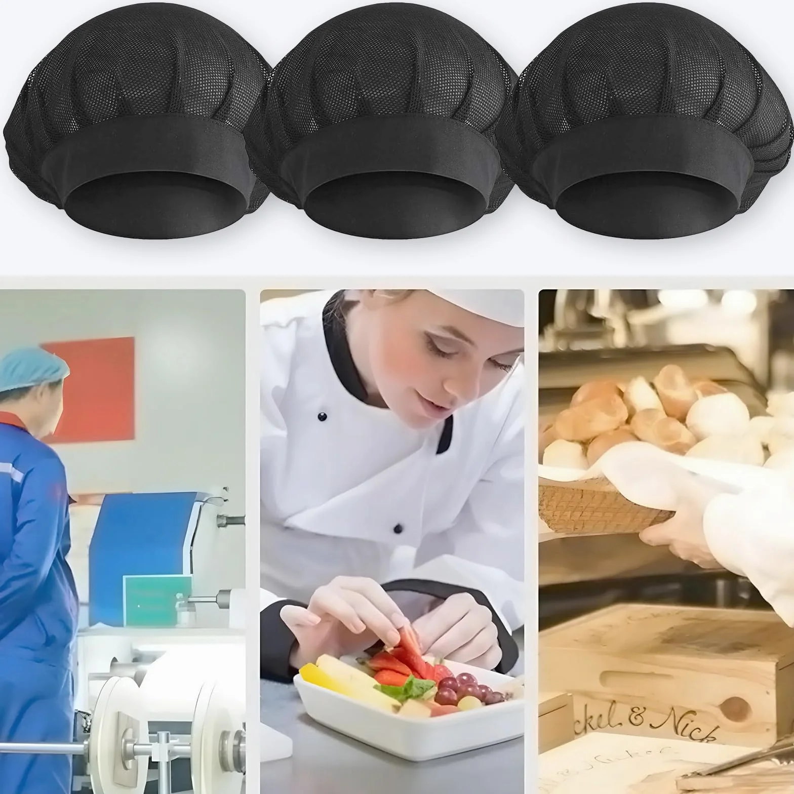 Cappello da Cuoco Elastico 3 Pezzi Rete per Capelli Cucina Ristorazione