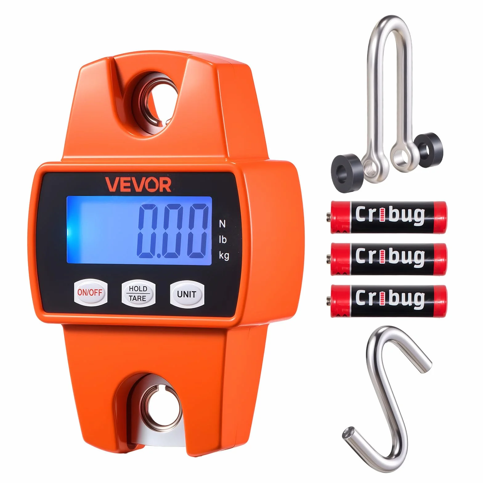 VEVOR Bilancia Digitale a Gancio per Carico Valigia 300kg Portatile LCD Precisione 50g Arancione